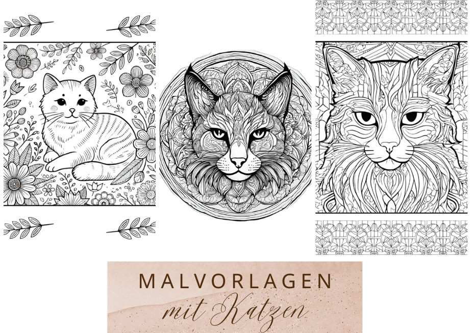 Verschiedene Malvorlagen mit Katzen