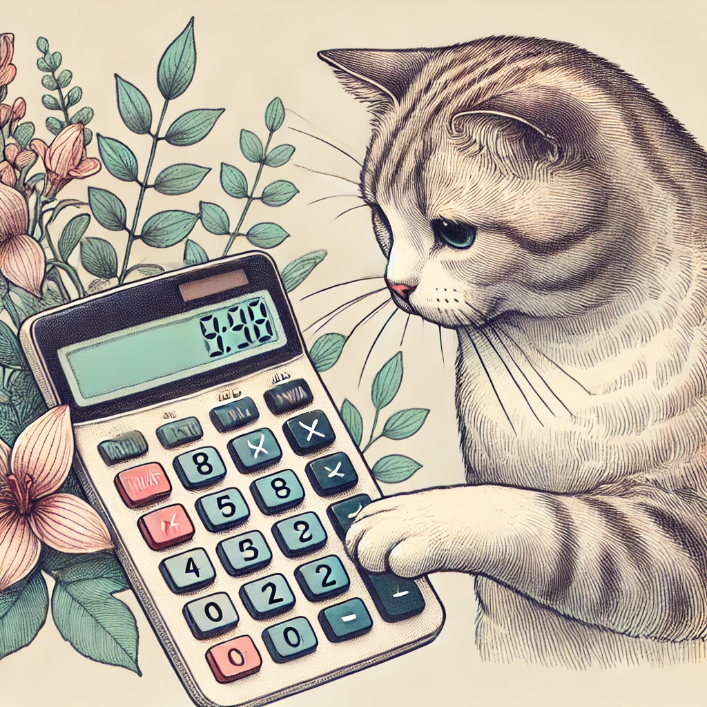 Katze legt Pfote auf Taschenrechner