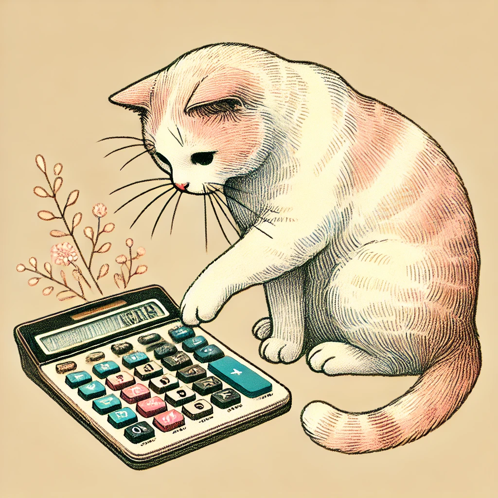 Katze legt eine Pfote auf einen Taschenrechner