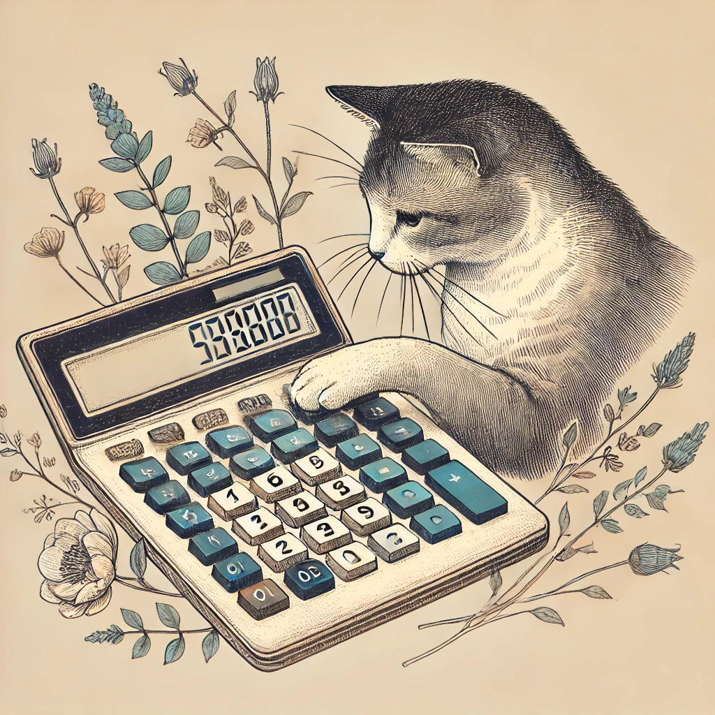 Katze legt Pfote auf Taschenrechner