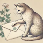 Katze mit Pfote auf Briefumschlag